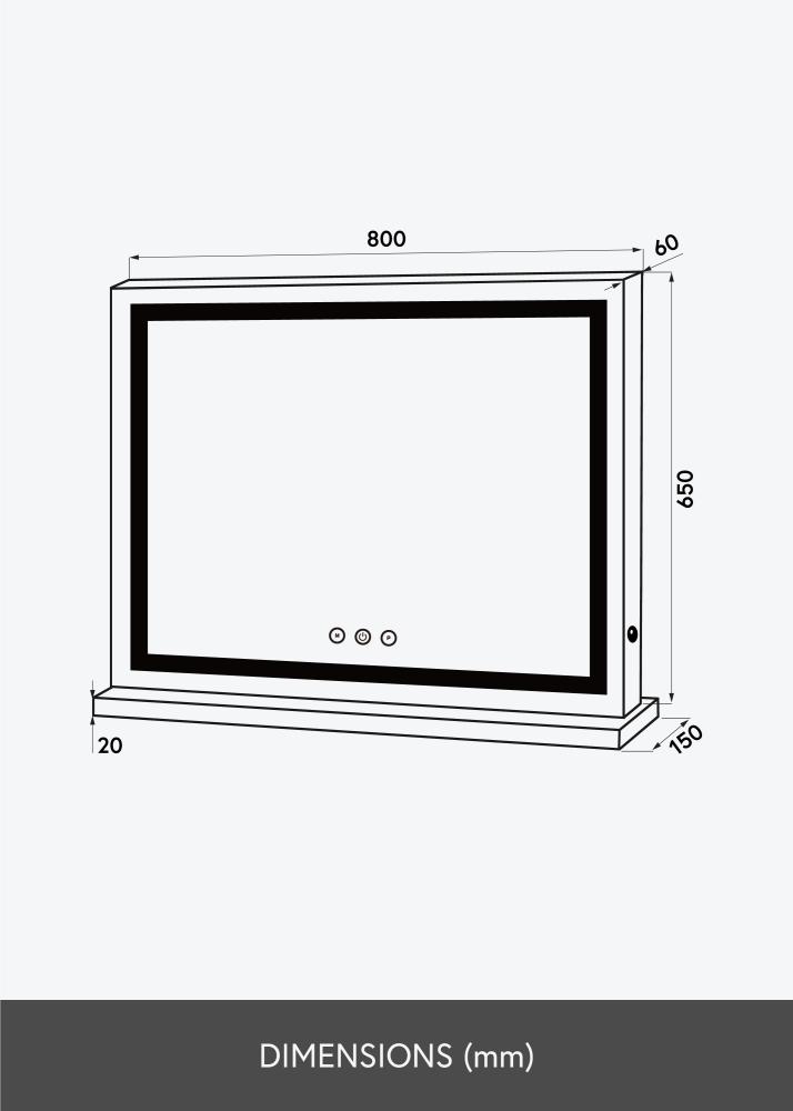 KAILA Specchio per trucco Vanity LED Bianco 80x65 cm