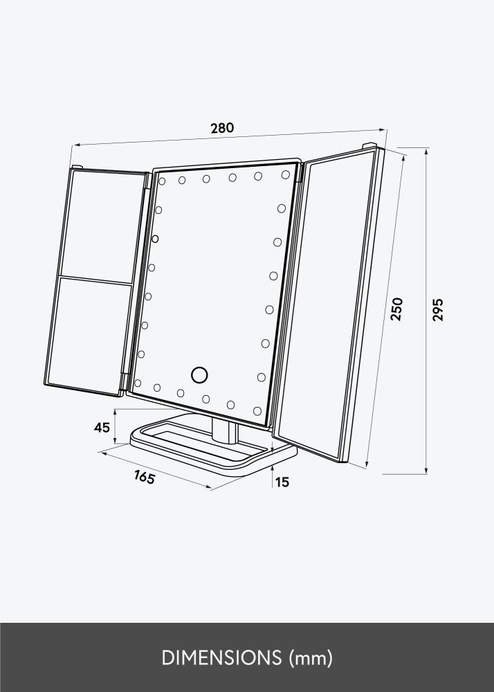 KAILA Specchio per trucco Tri-Fold Magnifying Nero 20x30 cm