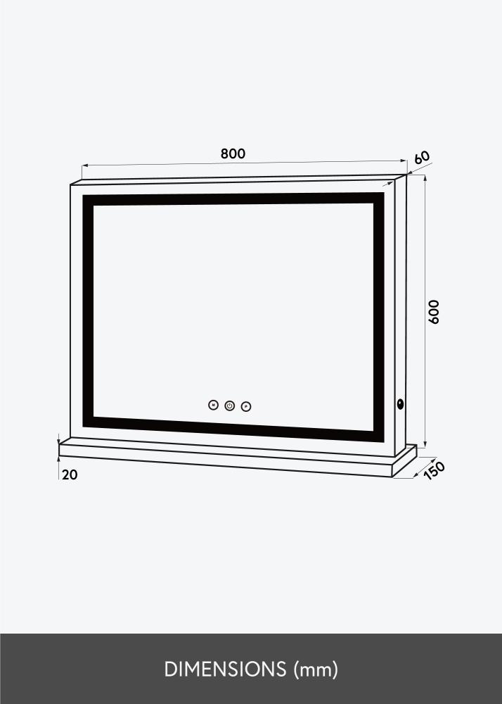 KAILA Specchio per trucco Base Horisontal LED Bianco 80x60 cm