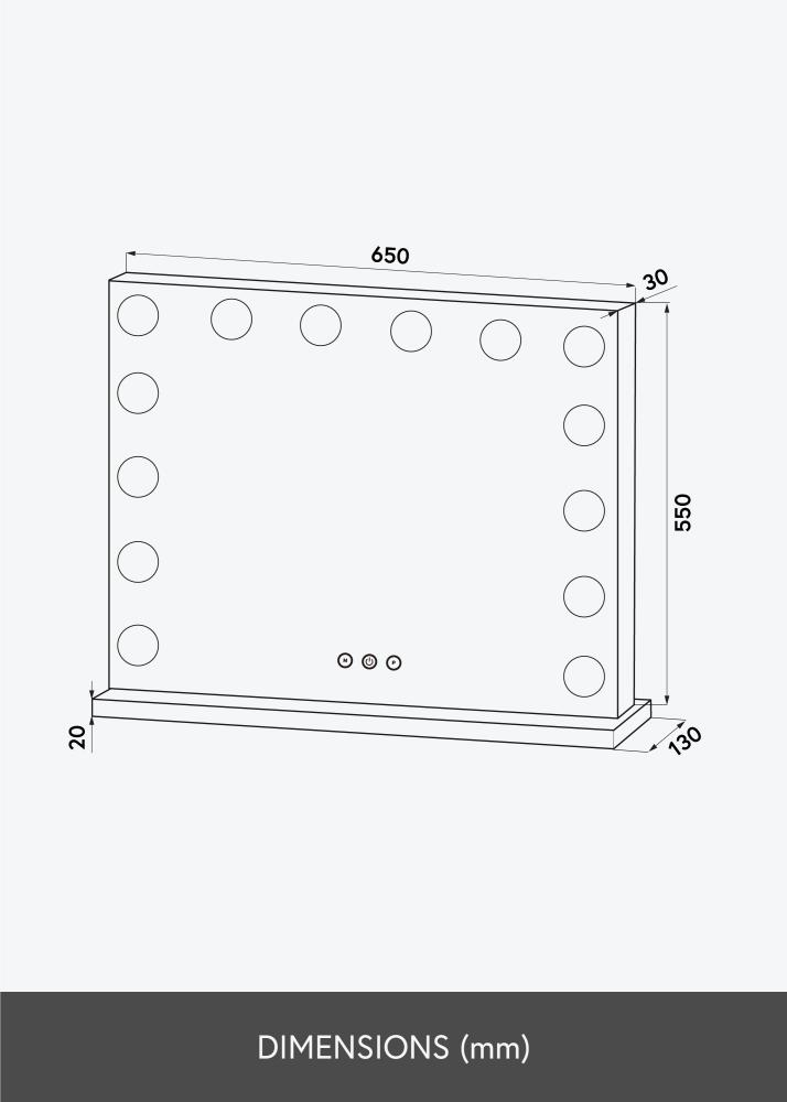 KAILA Specchio per trucco Base LED 14 Nero 65x56 cm