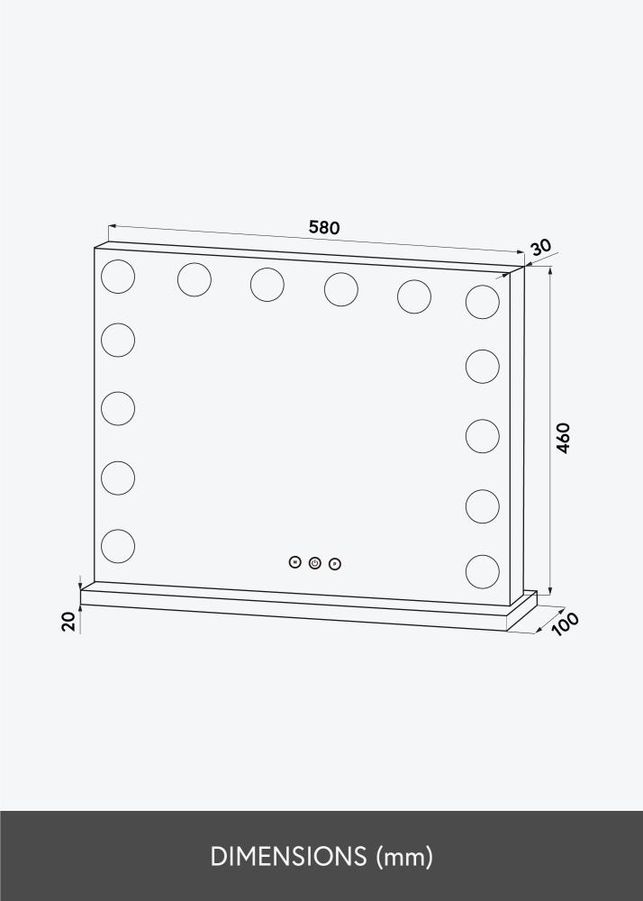 KAILA Specchio per trucco Base LED 14 Nero 56x46 cm