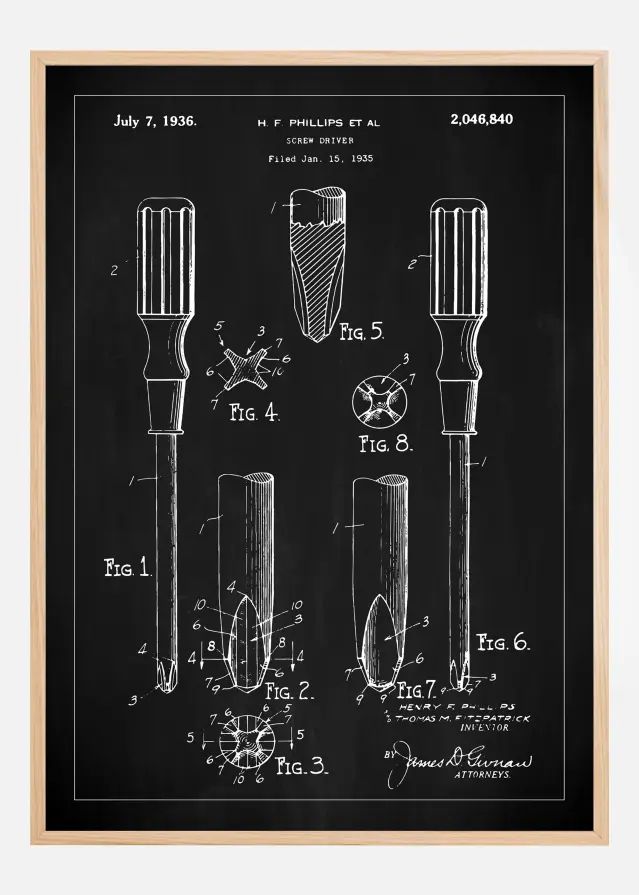 Disegni di brevetti - Cacciavite - Nero Poster