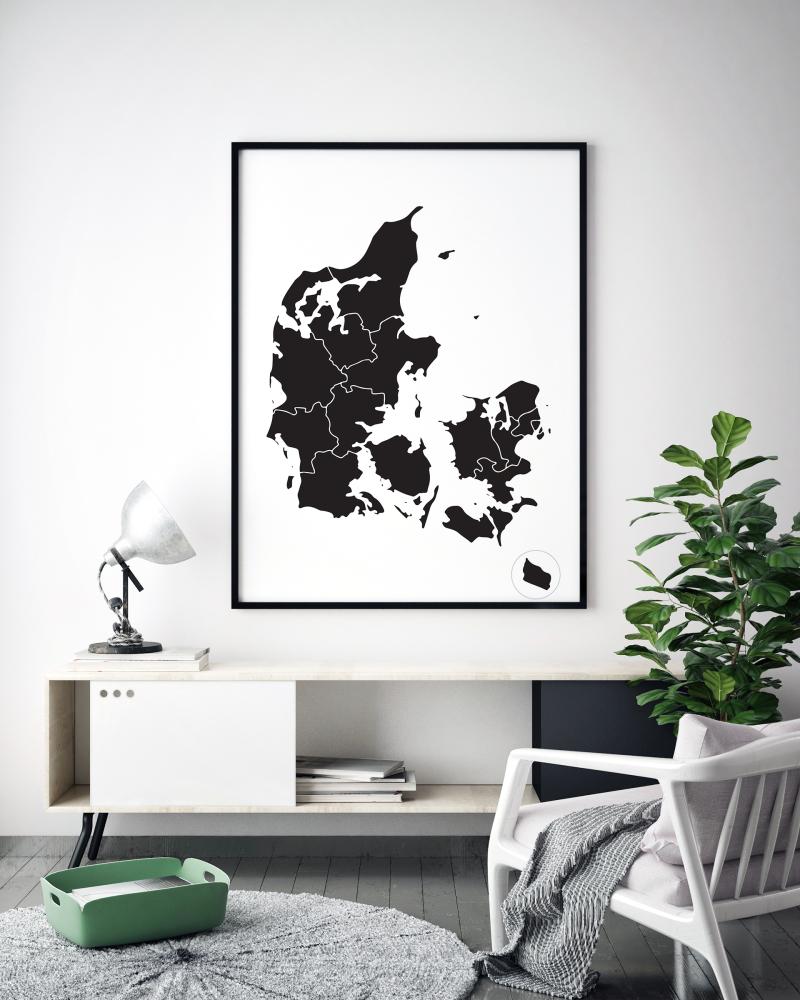 Mappa - Danmark - Nero Poster