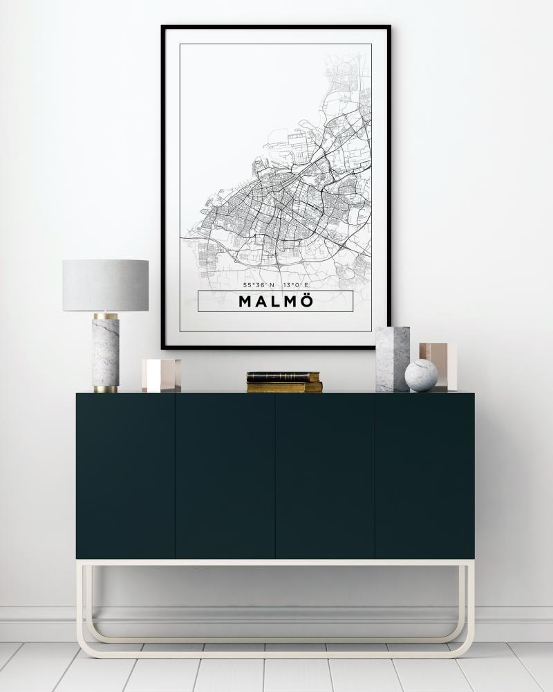 Mappa - Malmö - Bianco Poster