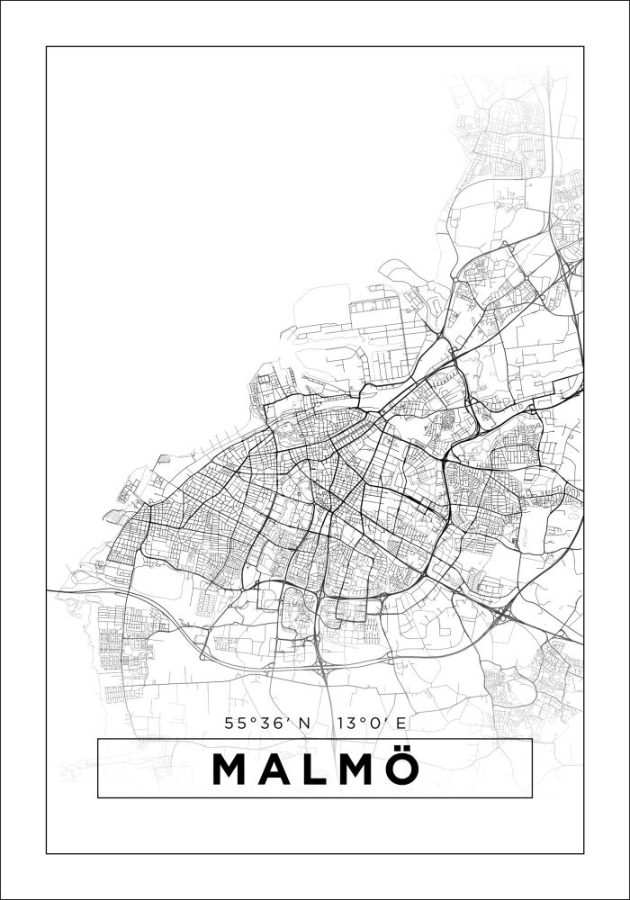 Mappa - Malmö - Bianco Poster