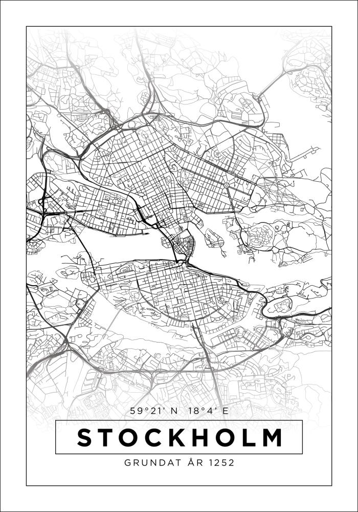 Mappa - Stoccolma - Poster bianco